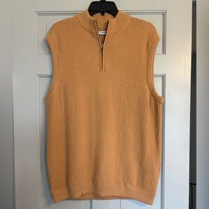 Ashworth 1/4 Zip Sweater Vest Size L Camel Waffle Knit Golf
